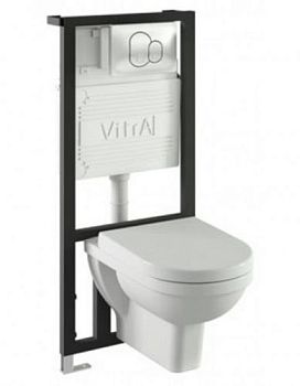 Form 300 комплект: подвесной унитаз, сиденье микролифт, инсталляция, кнопка глянцевый хром Vitra в Белой Калитве